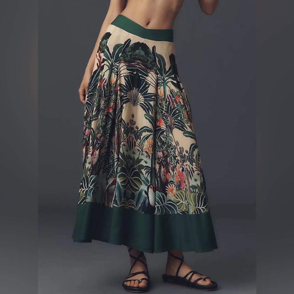 NWT Size XXSP - Farm Rio Jungle Print V-Waist Midi Skirt